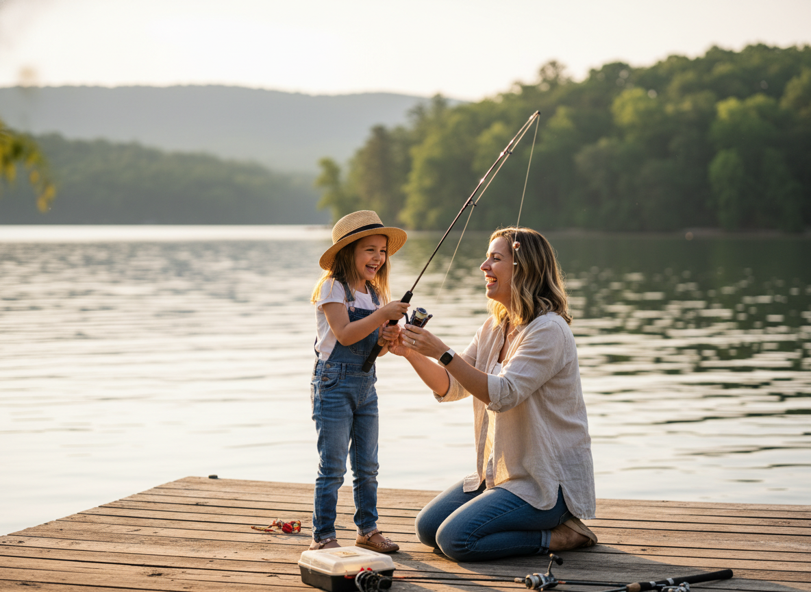 Family fishing at the lake